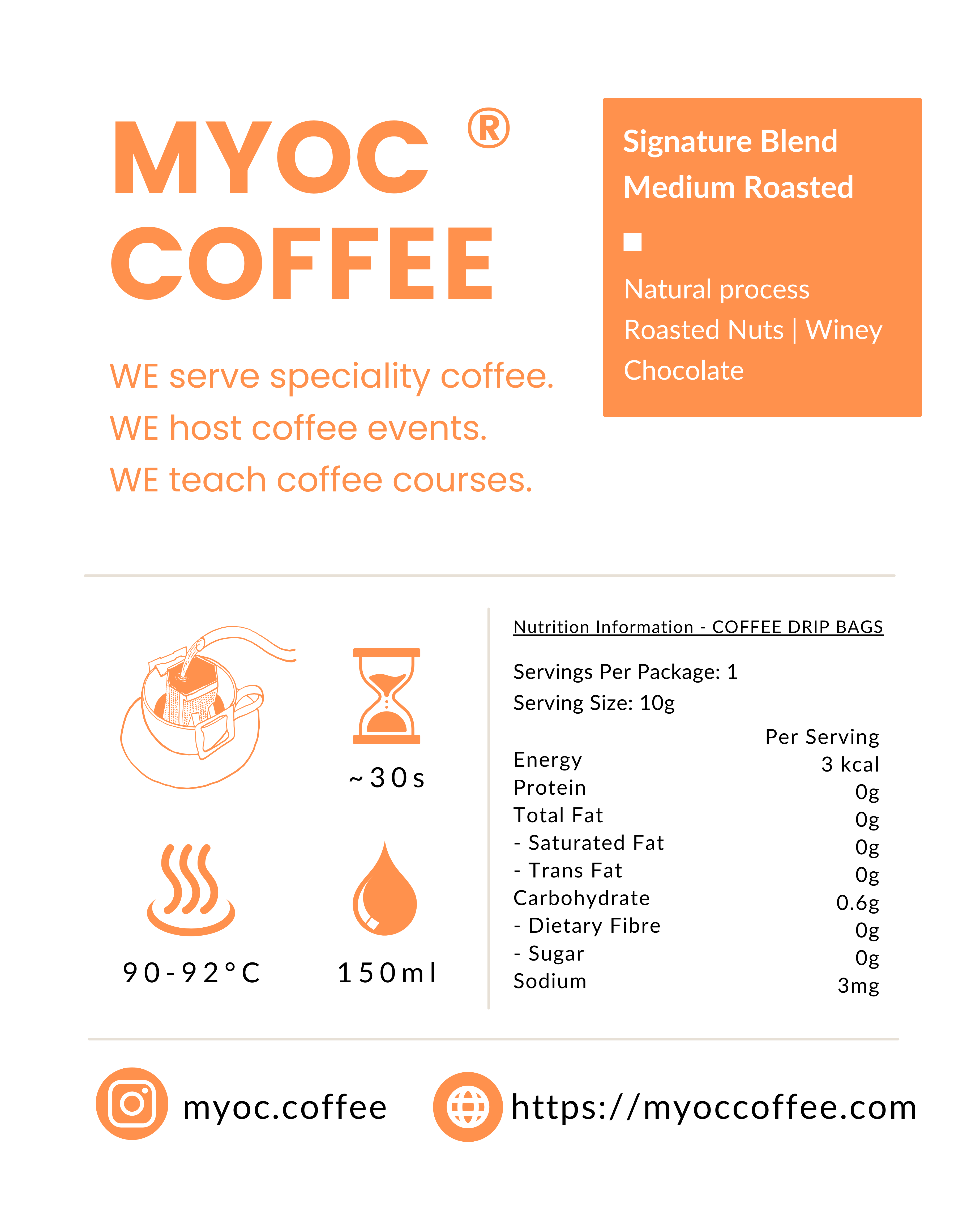 現貨 MYOC COFFEE 咖啡掛耳包 SIGNATURE BLEND (1個裝 / 10個裝 / 50個裝)